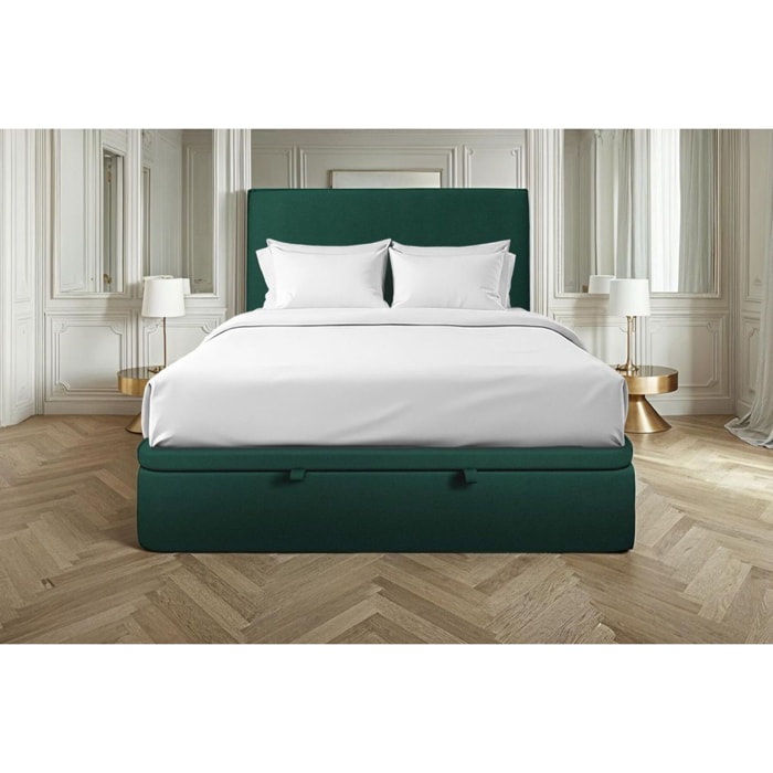 Lit avec sommier et tête de lit lisse - Tissu velours au style contemporain - Adapté à tous les matelas, montage rapide - Finition élégante - Rangement XXL