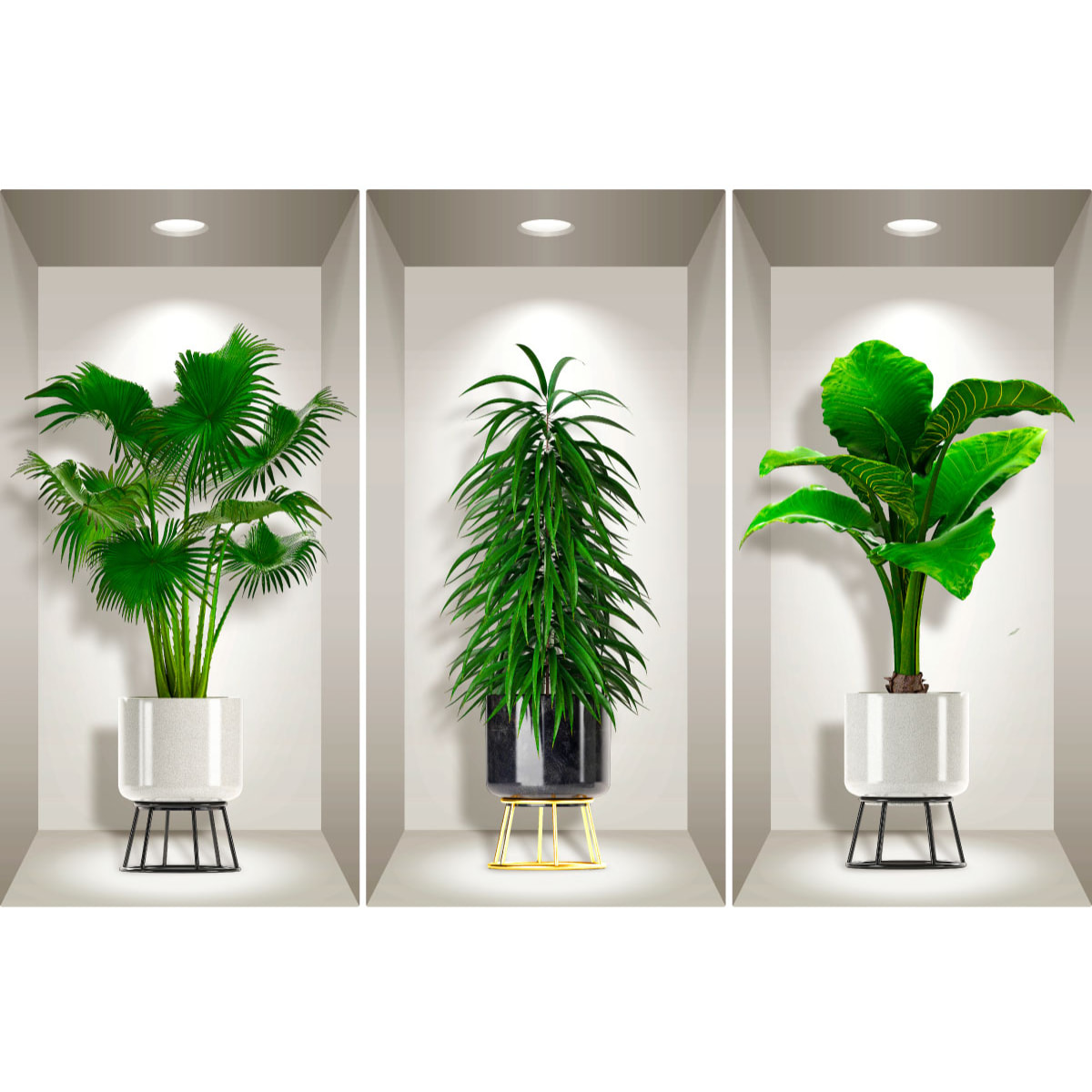 Stickers muraux 3D | Sticker Mural Autocollant effet 3D plantes dans son jolis vases - Stickers adhésifs 3D Chambre Salon Trompe l'oeil