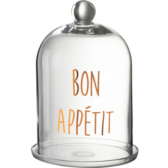 J-Line Cloche Bon Appetit Rond Verre Transparent/Cuivre