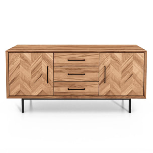 Meuble bas bois hêtre 2 portes paola 144x45cm