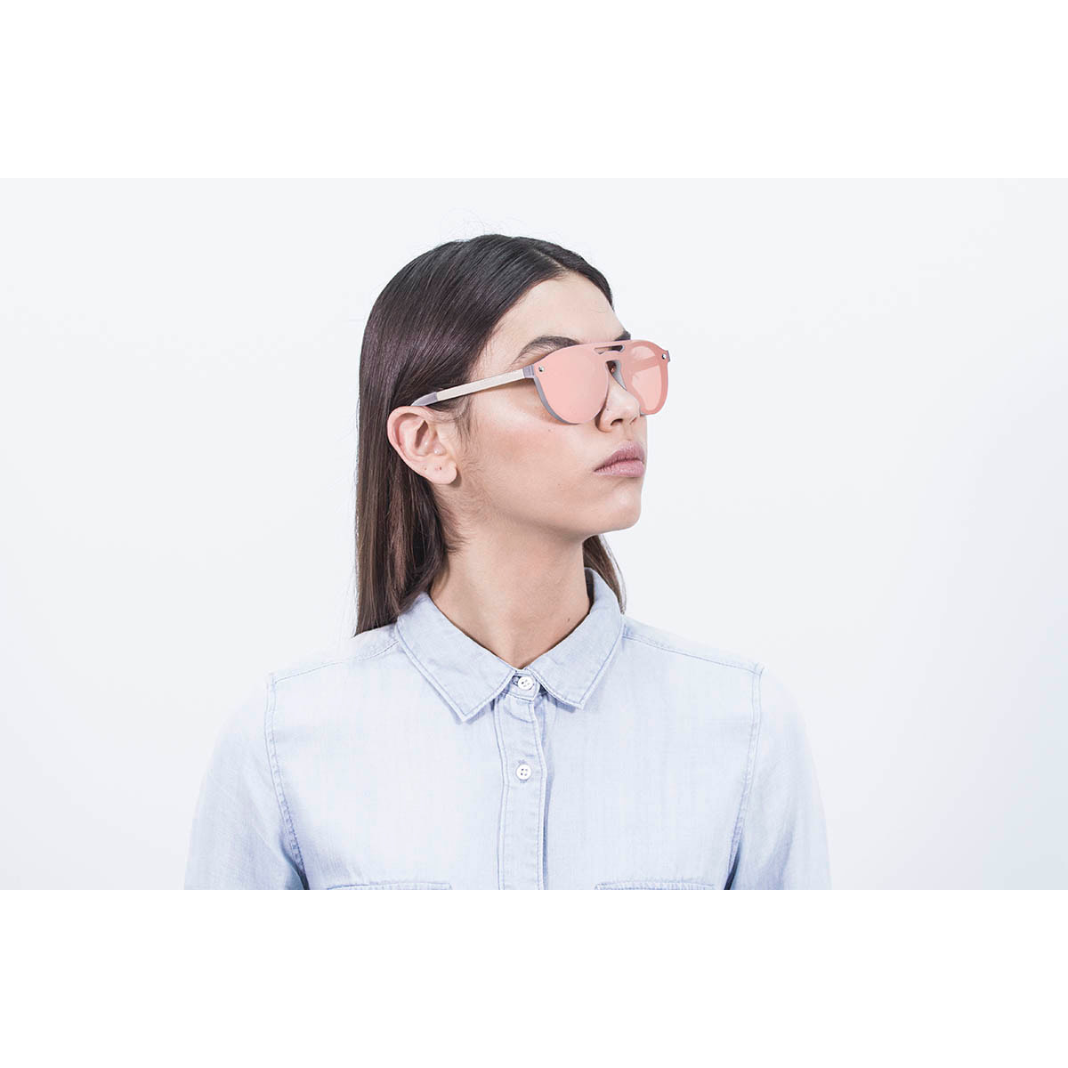Gafas de sol PALO ALTO PEARL - Gris sólido mate / Plana rosa revo y patillas metálicas doradas