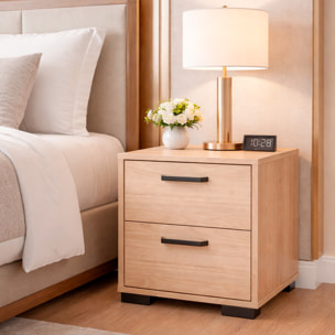 Comodino 2 Cassetti Notte Moderno Guide In Acciaio A Scorrimento Design Essenziale Salvaspazio Camera Da Letto Cameretta 40.2 x 39.8 x 44.3 Cm Rovere