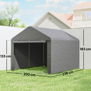 Carpa de Jardín Exterior para Herramientas, Bicicletas, 2,4x2x2 m, Cobertizo Exterior con Marco Metal Galvanizado, Puerta Enrollable con Cremallera, Impermeable, UV30+, Garaje Portátil, Gris