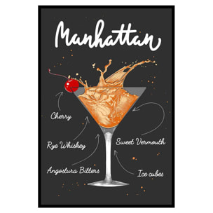 Affiche encadrée cocktail Manhattan Affiche + cadre en métal - Noir