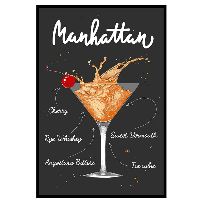 Affiche encadrée cocktail Manhattan Affiche + cadre en métal - Noir