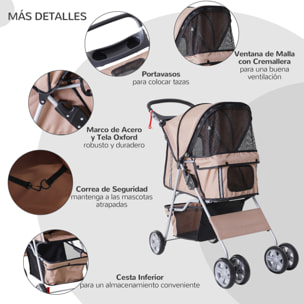 Cochecito Perros Plegable de Tela Nylon 75x45x97cm Café