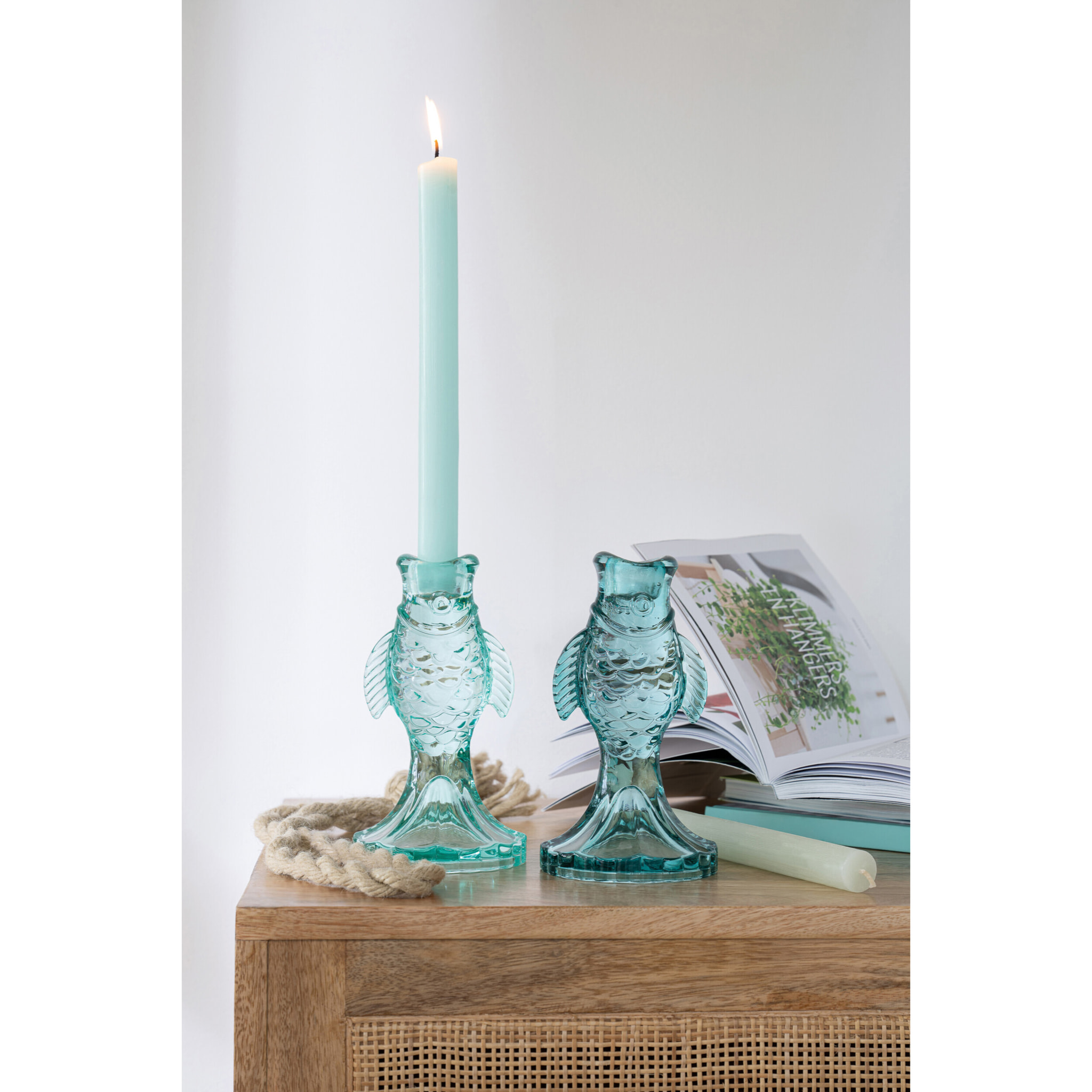 J-Line Chandelier Poisson - verre - bleu clair/turquoise - 2 pièces