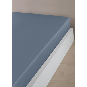 Drap housse satin de coton bleu