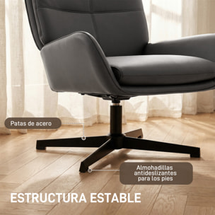 Sillón Giratorio, Butaca de Salón Tapizado en PU, Sillón Lectura con Asiento Acolchado, Reposabrazos, Patas Metálicas, para Sala de Estar, Dormitorio, Gris