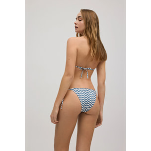 Mini slip bikini annodato con onde blu navy