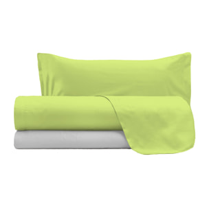 COMPLETO LETTO NATURAL COLOUR MADE IN ITALY COTONE-VERDE ACIDO/GRIGIO CHIARO PIAZZA E MEZZA