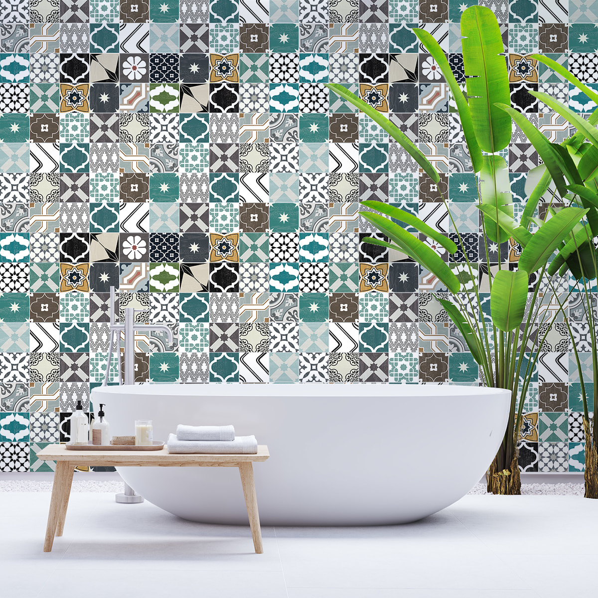 Stickers muraux - Sticker Mural Carrelage adhésif Cuisine Salle de Bain - 60 STICKERS CARREAUX DE CIMENT AUTHENTIQUES ALAMEA
