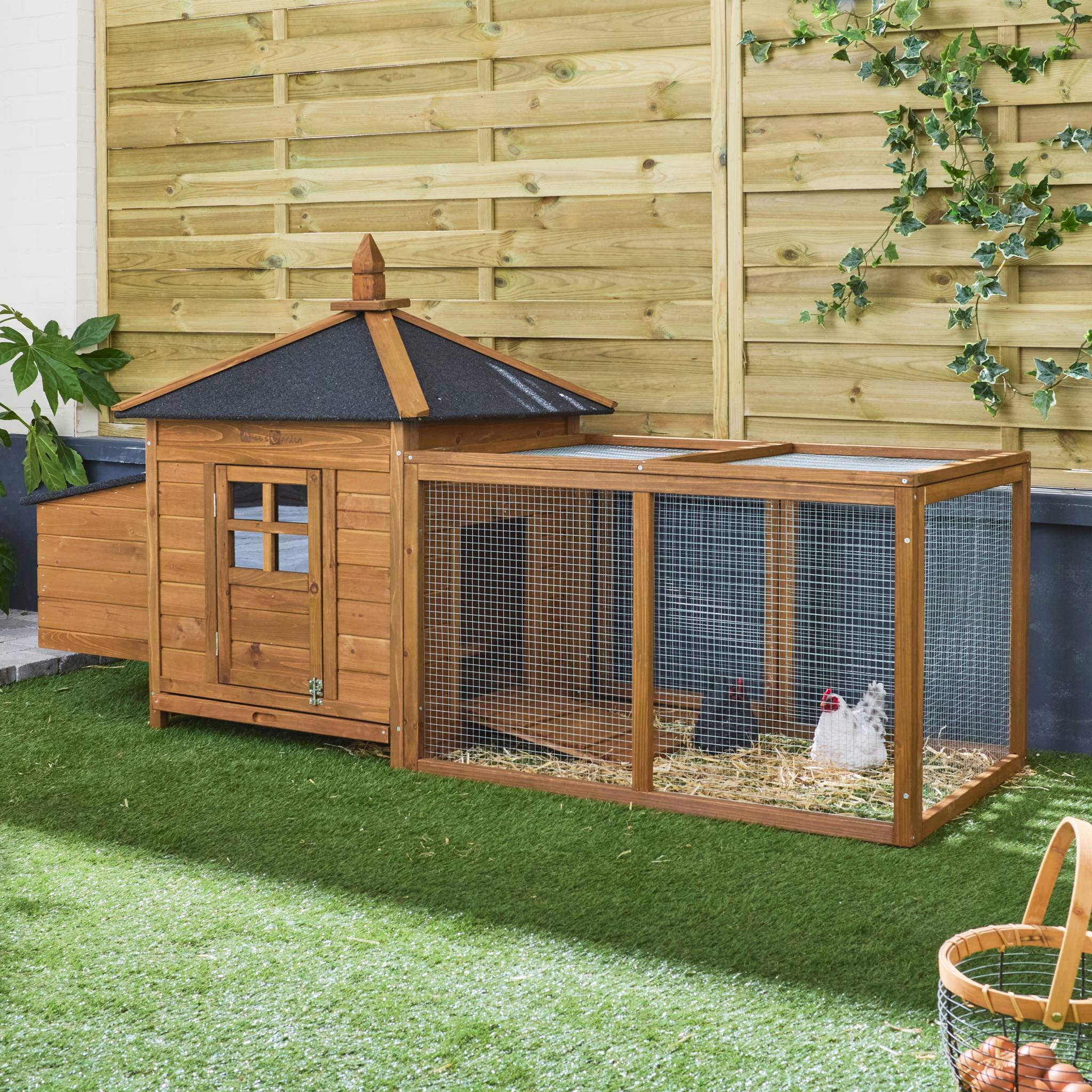 Poulailler en bois JAVA. 4 poules. cage à poule avec enclos