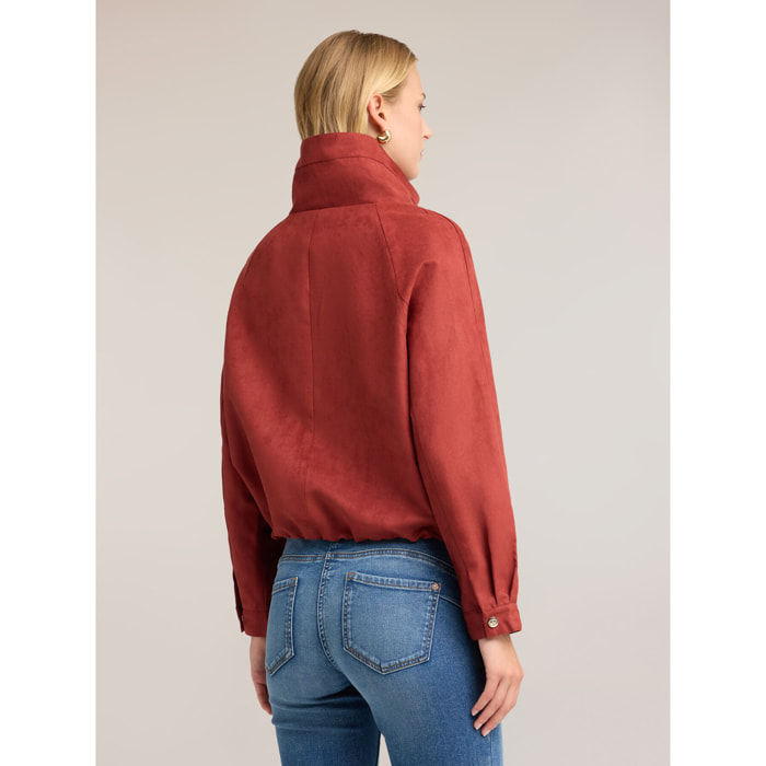 Motivi - Chaqueta corta con cuello alto y cremallera - Rojo