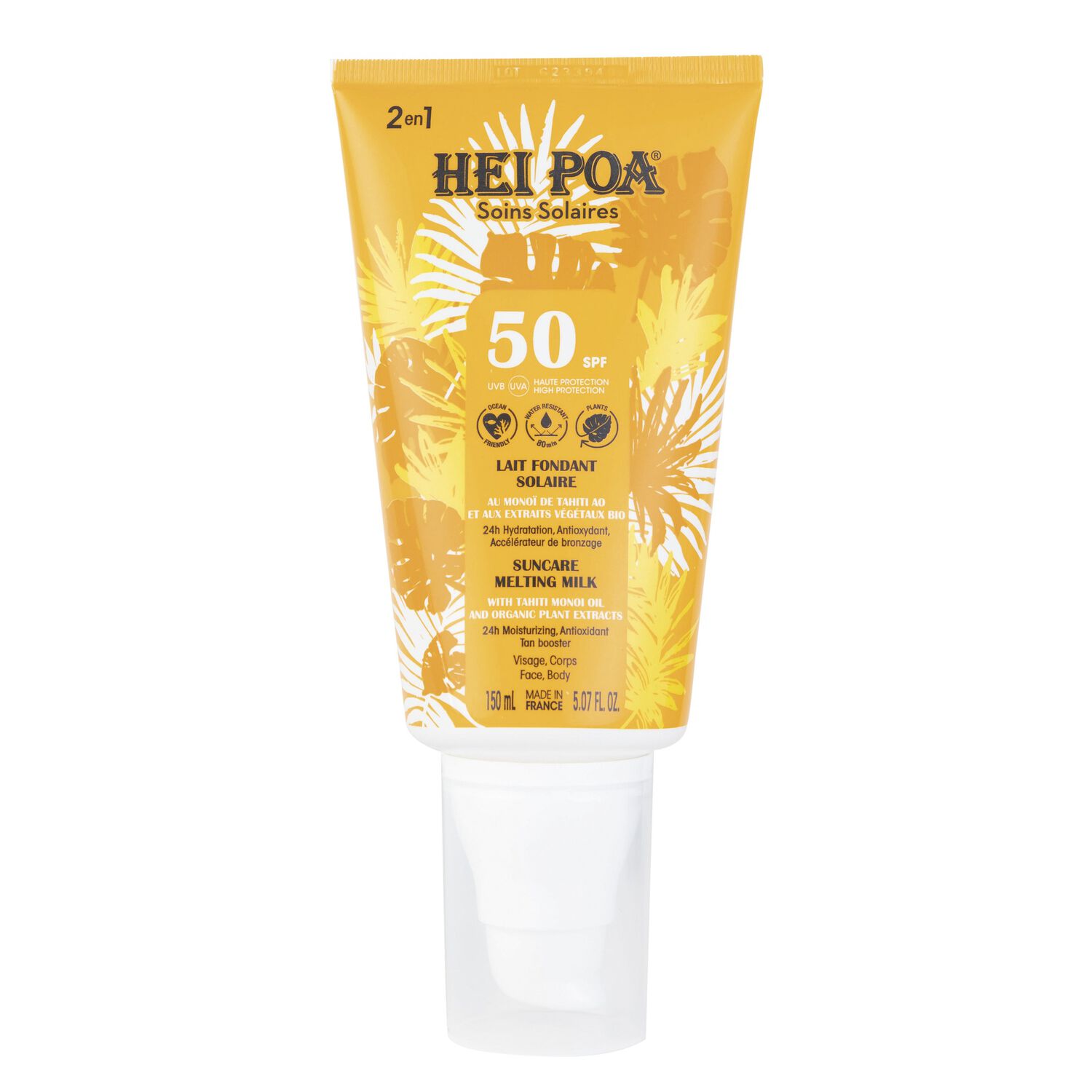 Lait Fondant Solaire SPF50+ - Au Monoï de Tahiti Hydratant et aux Extraits Végétaux Bio 150 ml