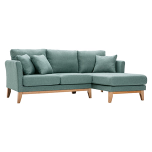 Canapé d'angle droit déhoussable scandinave 4 places en tissu vert de gris et bois clair OSLO