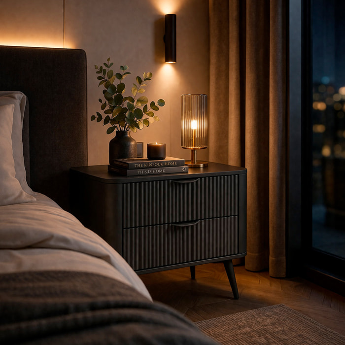 Comodino Moderno Elegante Con 2 Cassetti Capienti e Piedini Alti Camera Da Letto 63.2 x 38 x 55.3 cm Nero