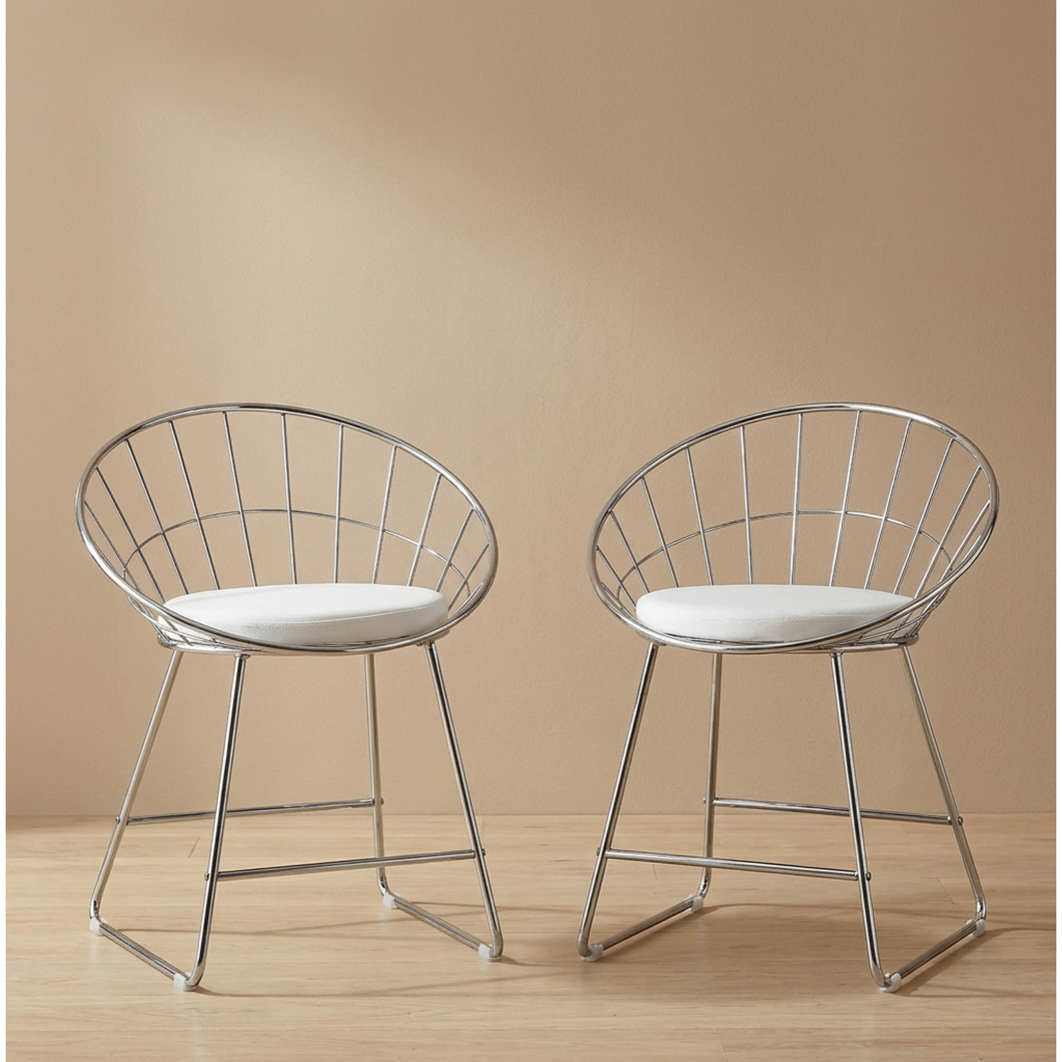 Lot de 2 chaises en métal chromé et coussin blanc ALEX