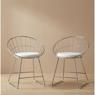 Lot de 2 chaises en métal chromé et coussin blanc ALEX