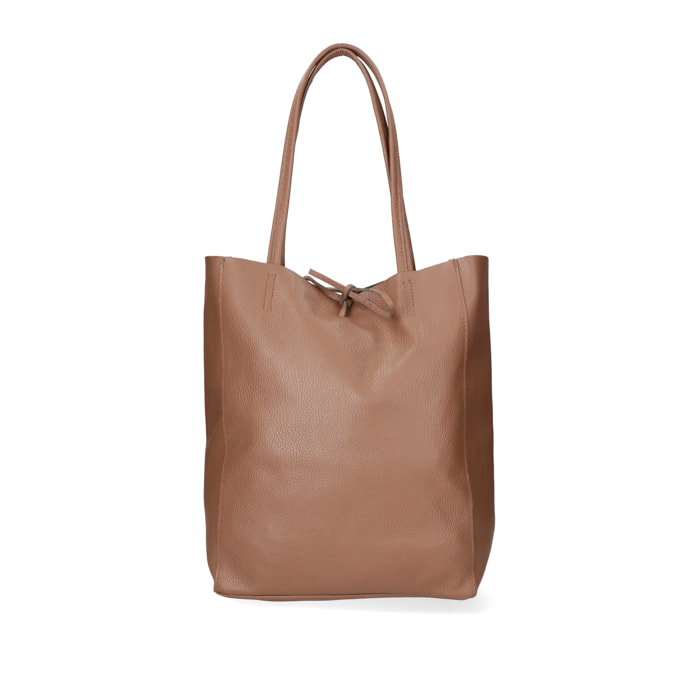 Chicca Borse - Borsa a Spalla Shopper Donna in Vera Pelle - Colore Fango Scuro