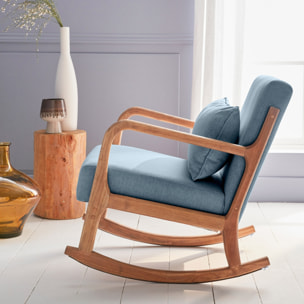 Rocking chair scandinave bois d'hévéa et tissu LORENS