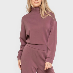 Felpa a collo alto in stile modal da donna melanzana