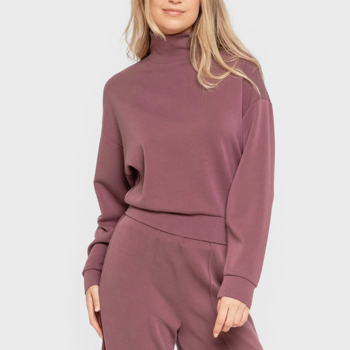 Felpa a collo alto in stile modal da donna melanzana