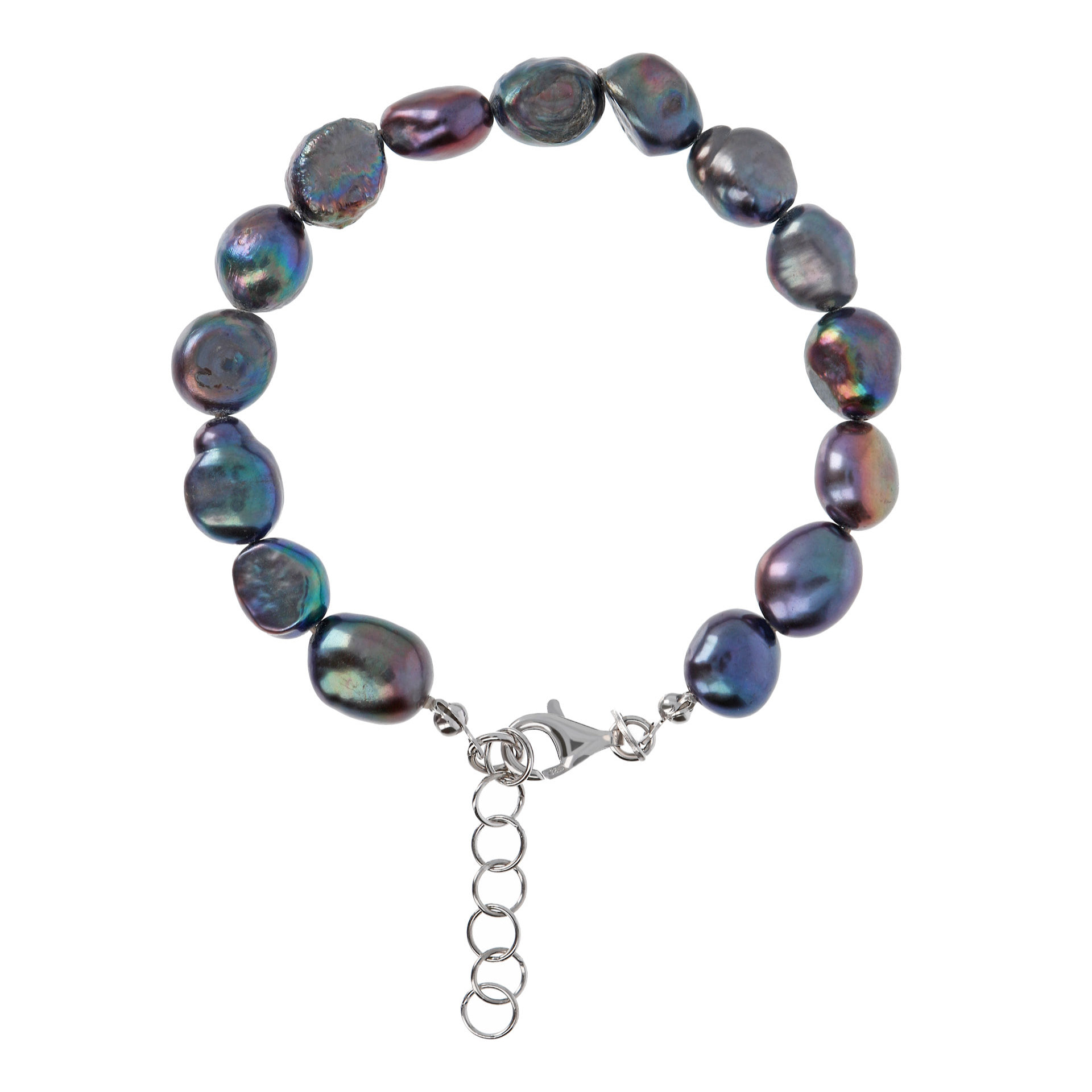 PERLAVIVA - Bracciale in Argento 925 placcato Rodio con Perle Barocche Peacock d'Acqua Dolce Ø 9 mm
