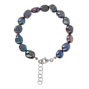 PERLAVIVA - Bracciale in Argento 925 placcato Rodio con Perle Barocche Peacock d'Acqua Dolce Ø 9 mm