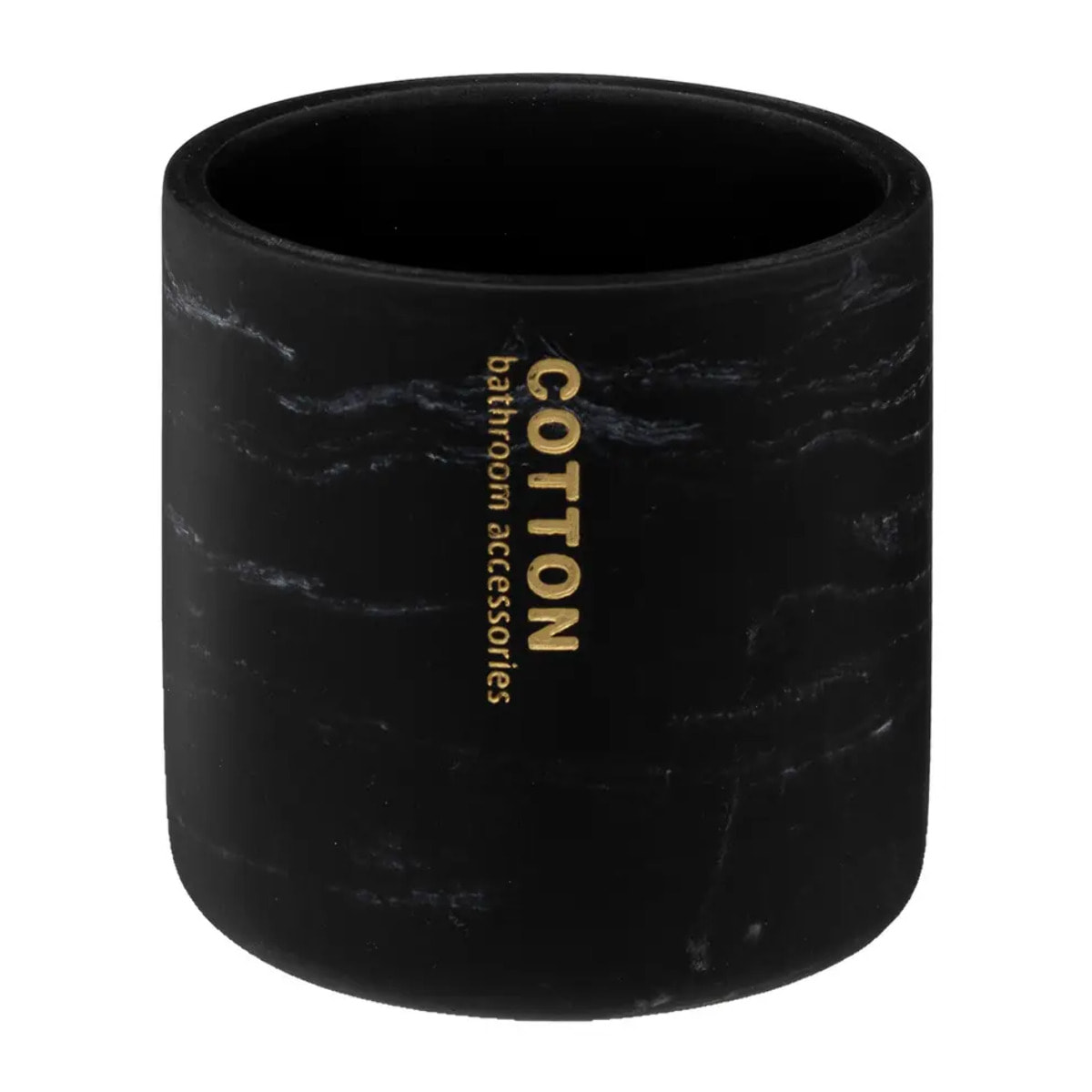 Pot à cotons noir "Léa" couvercle hévéa effet marbre
