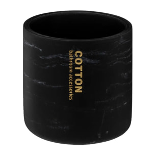 Pot à cotons noir "Léa" couvercle hévéa effet marbre