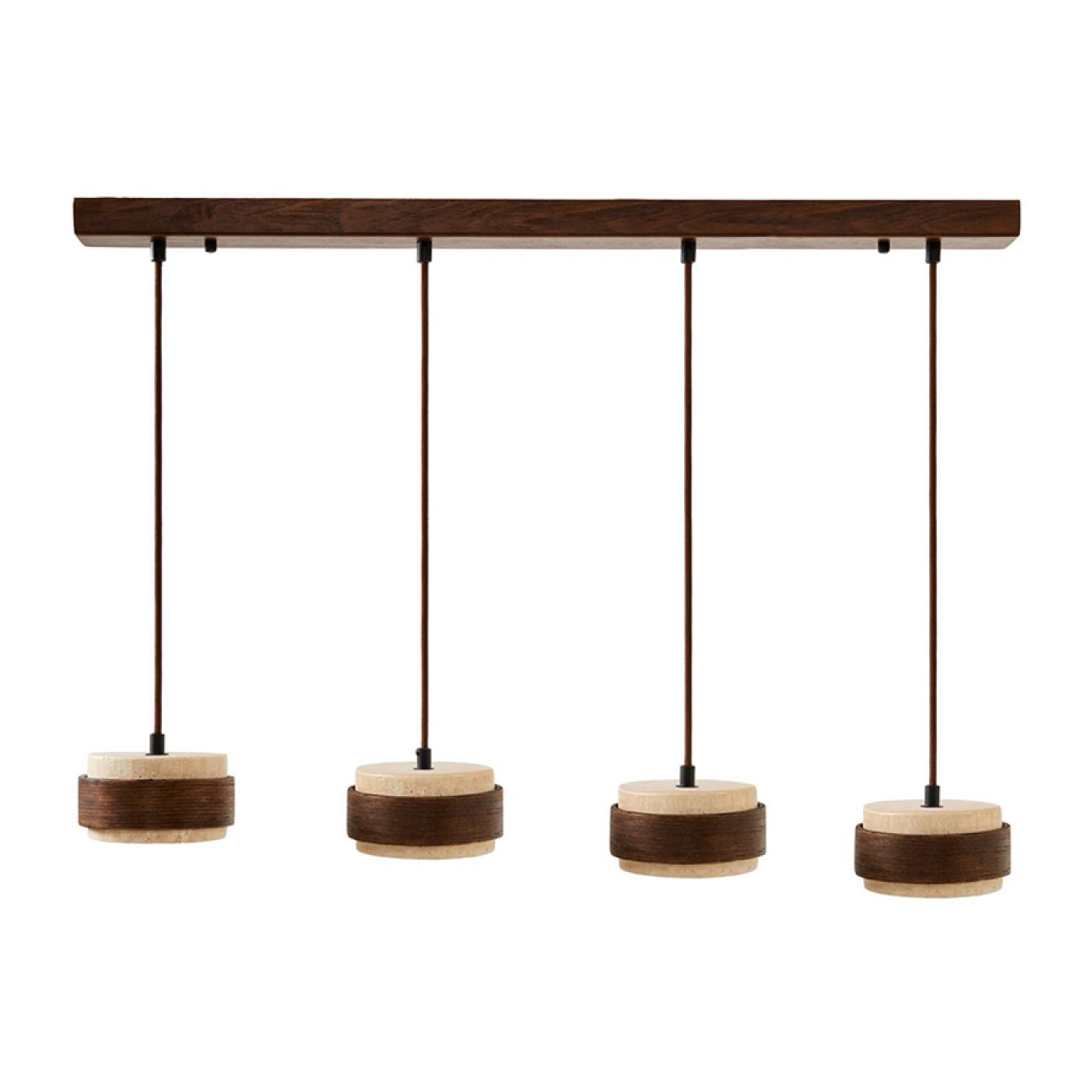 Luminaire design 4 suspensions en travertin et bois effet noyer TIVOLI