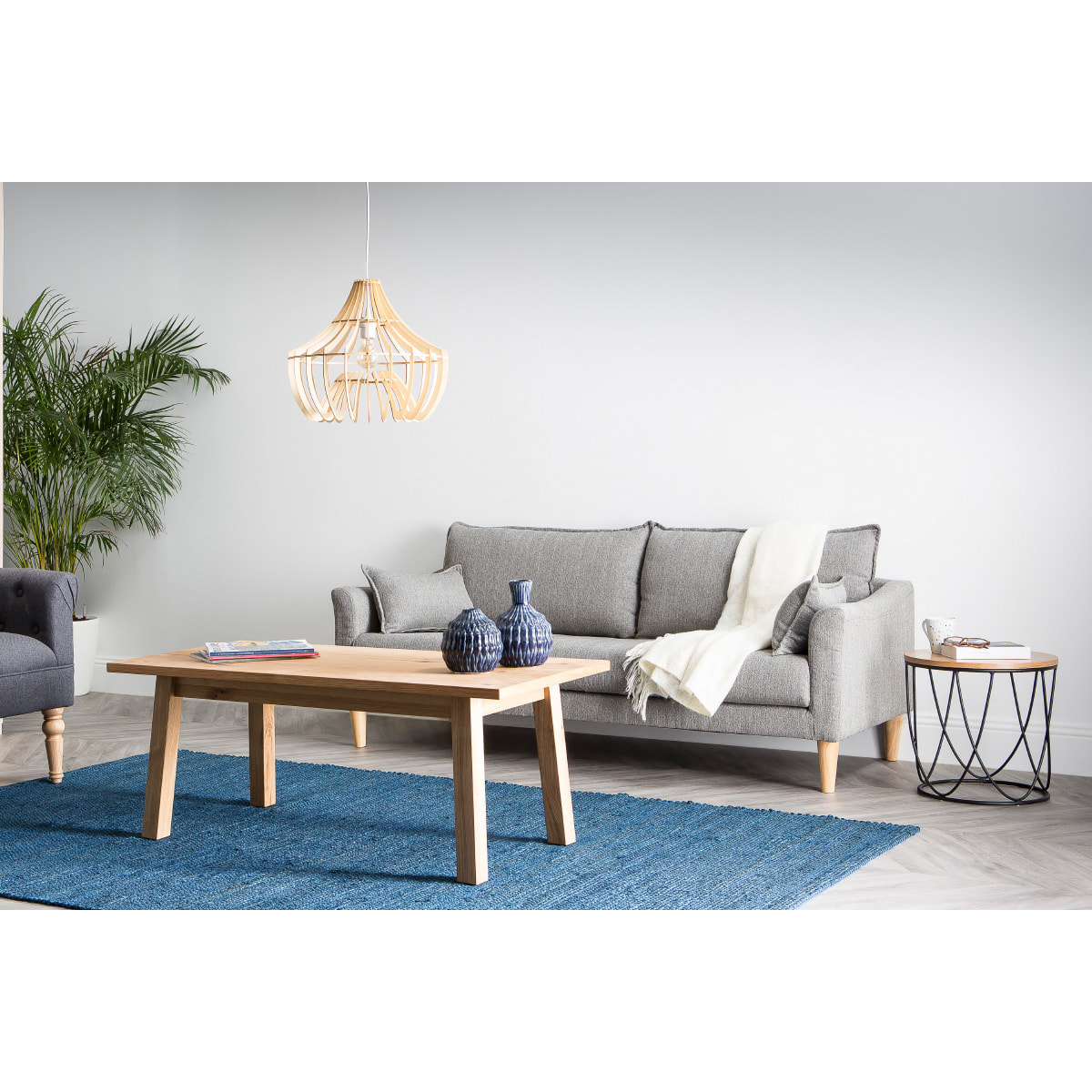 Canapé scandinave 3 places en tissu gris et bois clair KATE