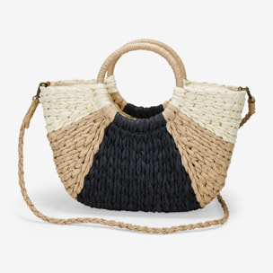 Bolso de mano rafia negro y tostado