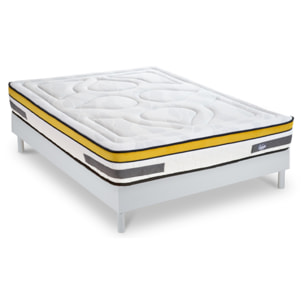 Ensemble Aubertin Ressorts ensachés + mémoire - 24 cm + sommier kit bois blanc - 2 Places