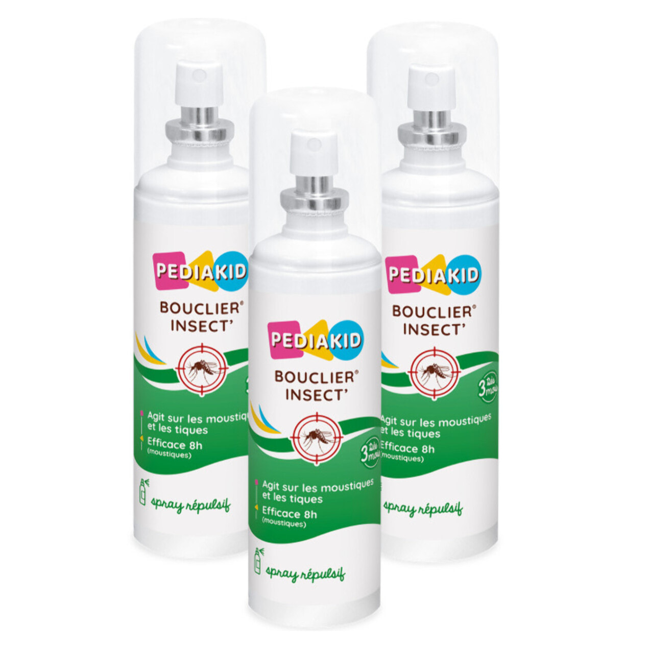PEDIAKID - Bouclier Insect'- Spray Répulsif aux Huiles Essentielles - Contre les moustiques, tiques et guêpes - Dès 3 mois - Lot de 3 Flacons 100ml