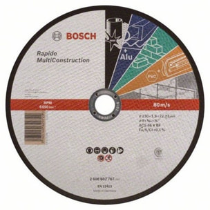 Disque UNIVERSEL à tronçonner BOSCH à moyeu plat Rapido Multi Construction 230X1.9 MM - 2608602767