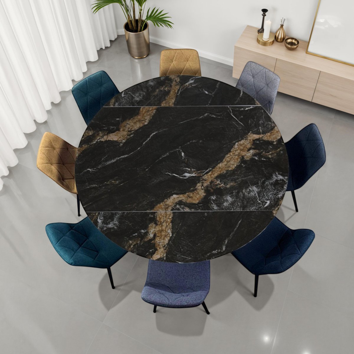 Table à manger extensible Tomasucci FACT, en céramique, marbre noir, gris, 160 x 90-125-160 cm