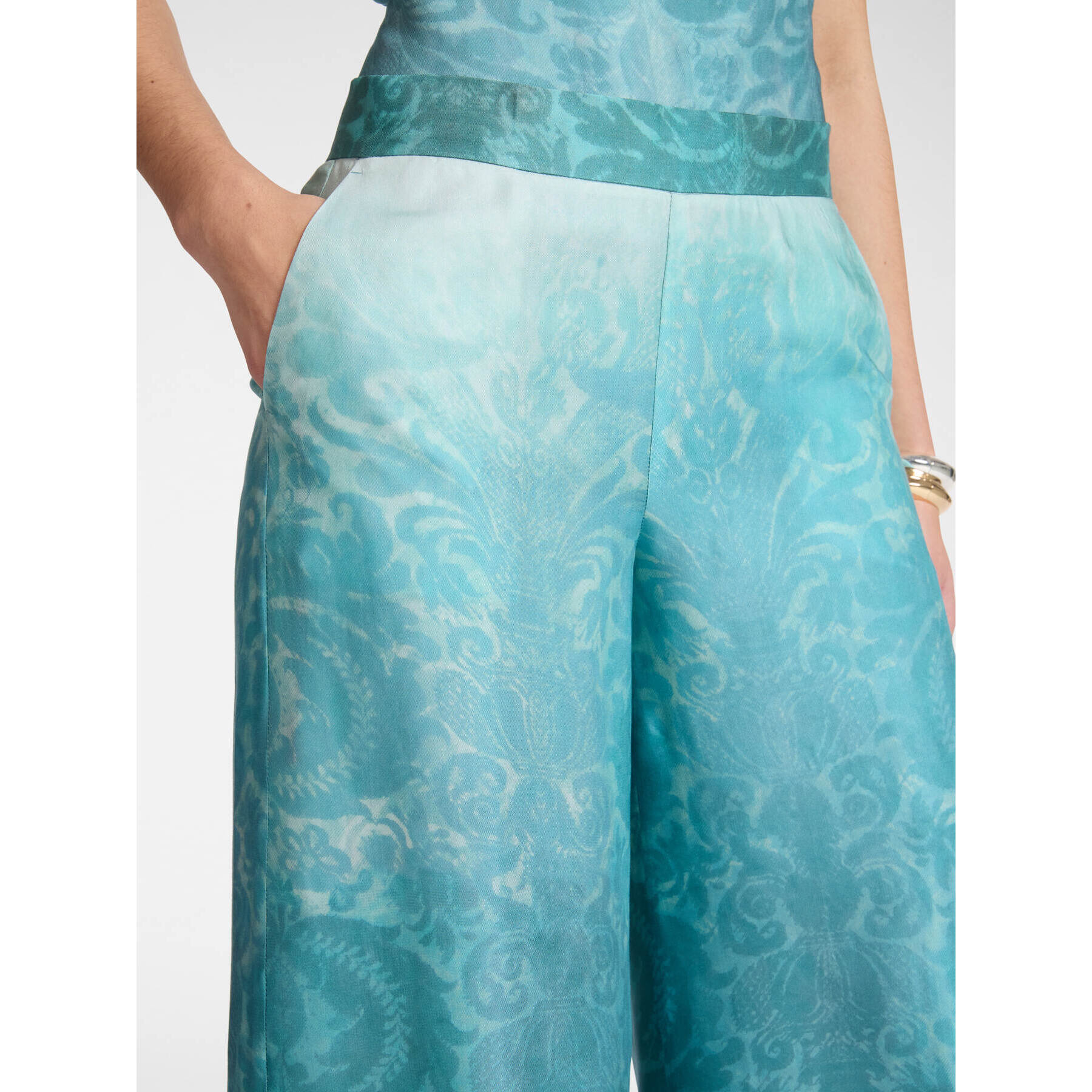 Elena Mirò - Pantaloni palazzo stampati - Azzurro