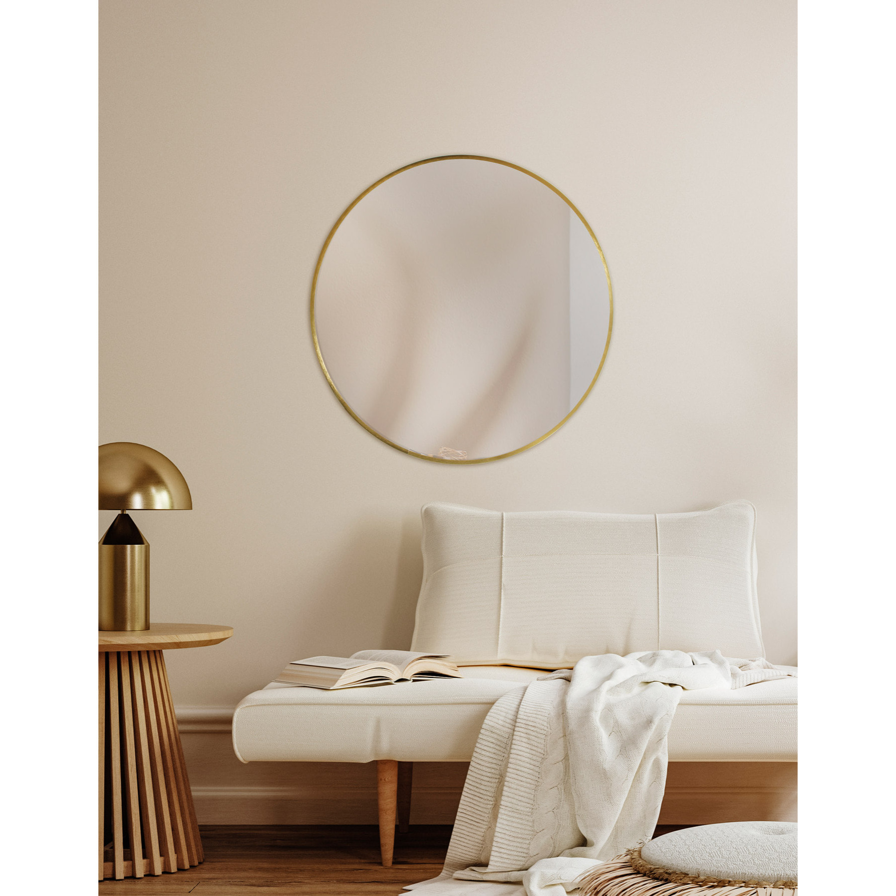 Espejo redondo Halo aluminio dorado 80x80x5 cm