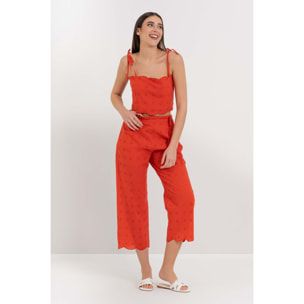 Kocca - Pantaloni ampi a vita alta in cotone traforato Donna