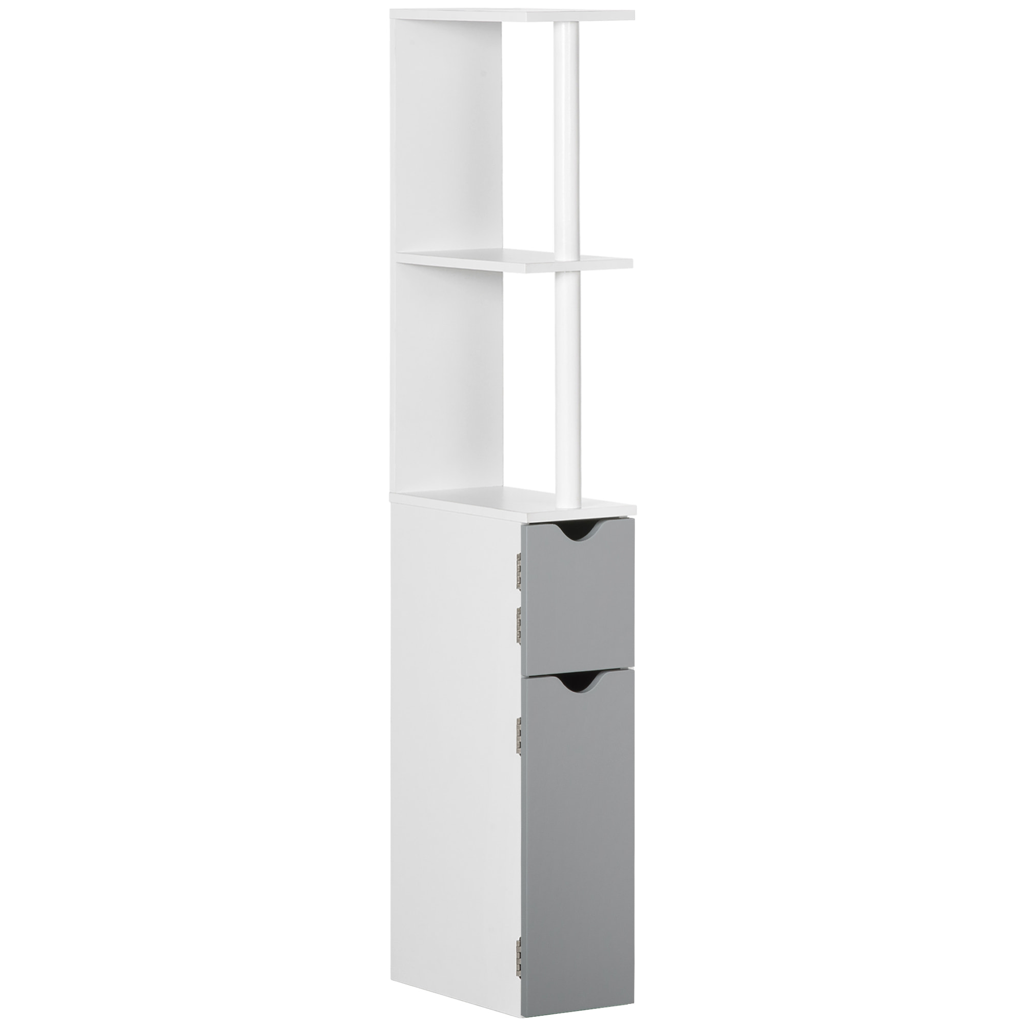 Columna de Baño Mueble de Baño con Puertas y Estantes Abiertos Armario de Baño Estilo Moderno 15,2x29,8x118 cm Blanco y Gris