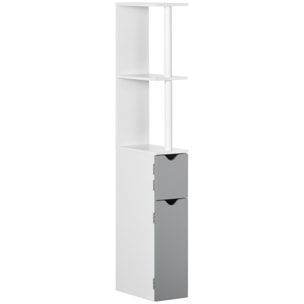 Columna de Baño Mueble de Baño con Puertas y Estantes Abiertos Armario de Baño Estilo Moderno 15,2x29,8x118 cm Blanco y Gris