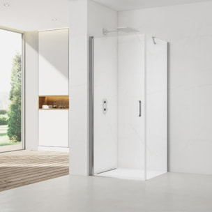 Fusion ensemble porte pivotante /paroi 100x90cm anticalcaire avec profilés chrome brillant (SATFUD100S90-SET)