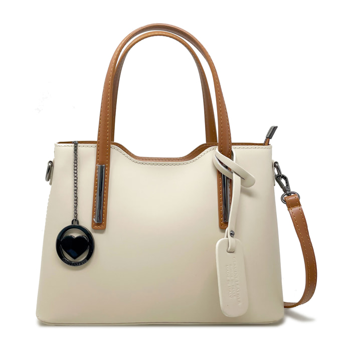 Chicca Borse - Borsa a Mano Donna in Vera Pelle - Colore Beige - Cuoio