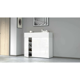 Scarpiera Griselda, Porta scarpe salvaspazio a 4 ante, Armadio multifunzione da ingresso, 114x38h100 cm, Bianco effetto larice