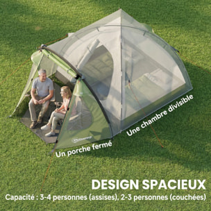 Tente de camping 2-4 personnes - tente dôme familiale imperméable - sac de transport inclus vert