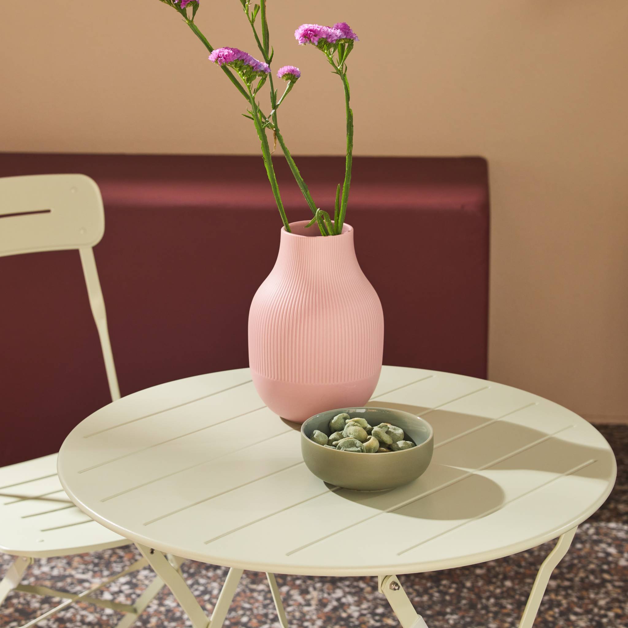 Table de jardin bistrot pliante ronde acier + 2 assises BALCONEA