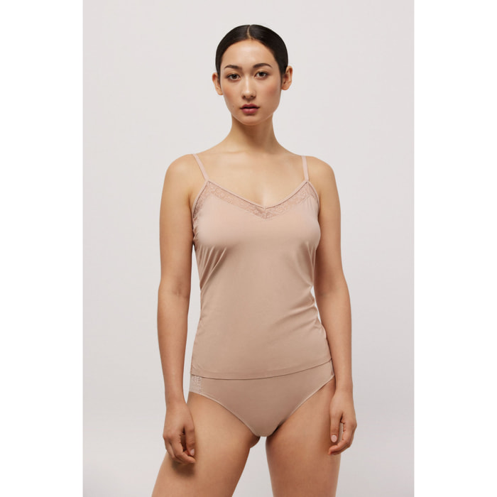 Cannota con spalline sottili e pizzo beige