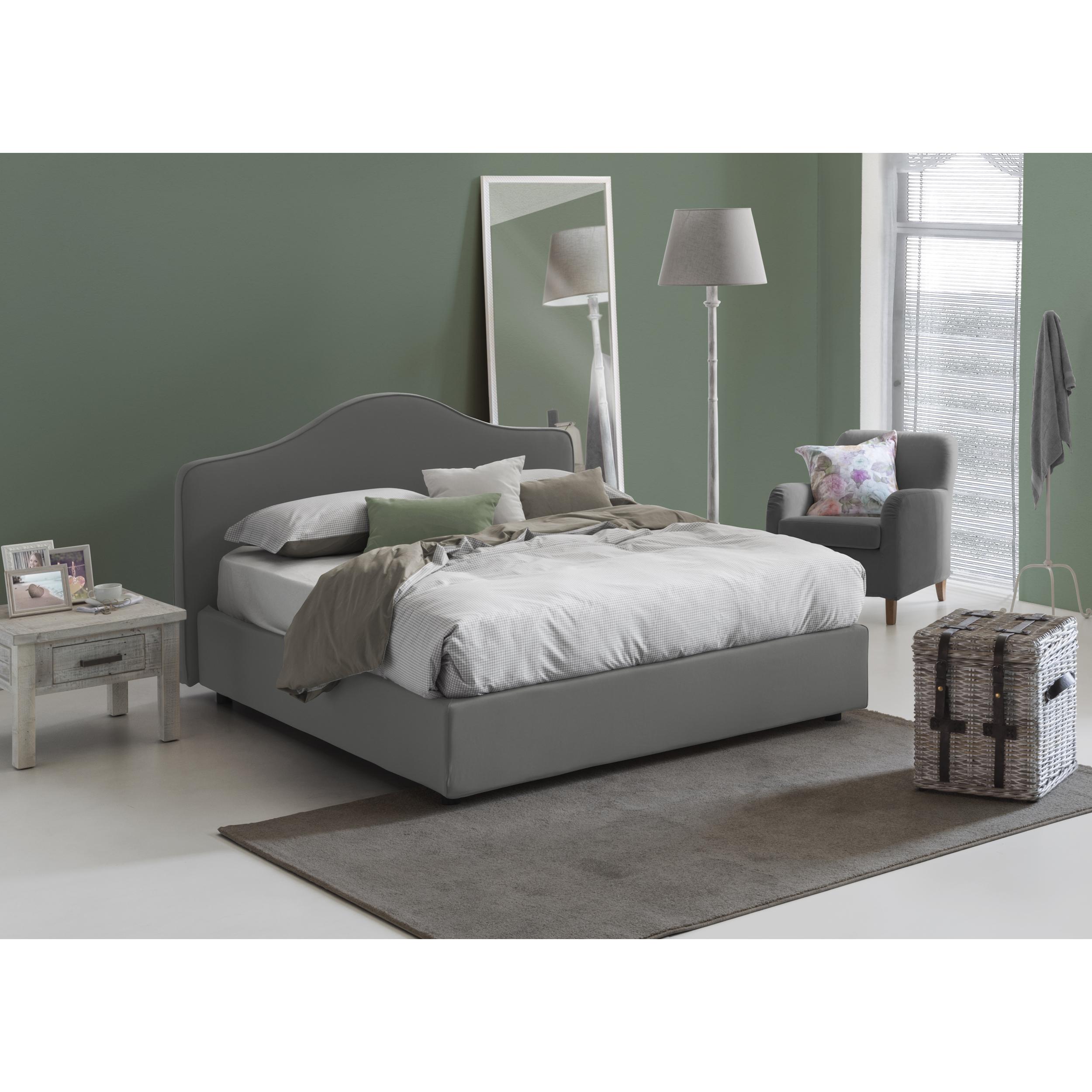 Letto matrimoniale Mirta, Letto contenitore con rivestimento in tessuto, 100% Made in Italy, Apertura frontale, con materasso Cm 160x200 incluso, Grigio